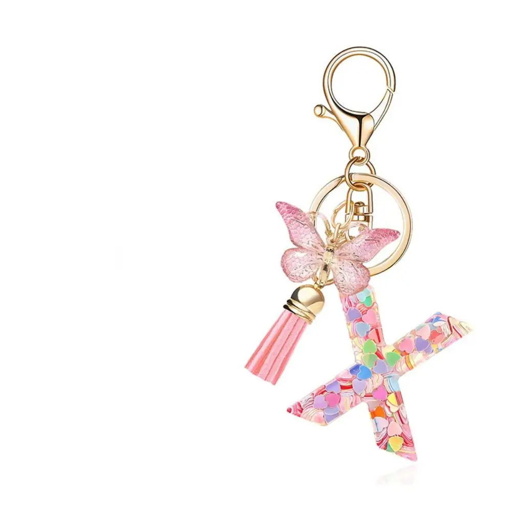Fashion Dreamy 26 Letter Keychain A-Z Sequin Butterfly Initial Keyring Resin Butterfly Alphabet Key Chain Car Accessories