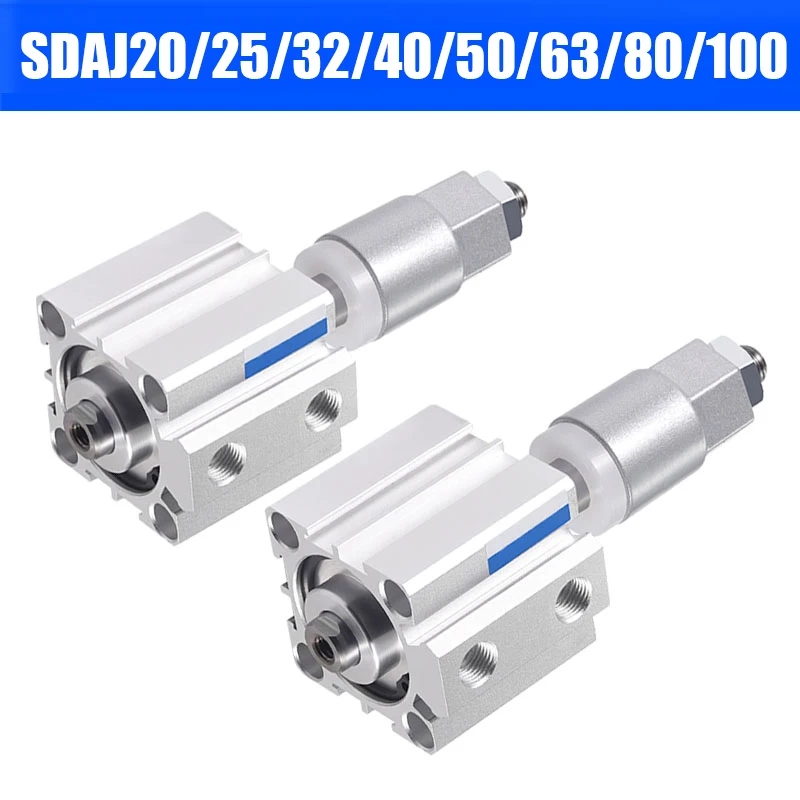 Piston Aluminum Alloy Adjustable Stroke Compact Thin Air Pneumatic Cylinder SDAJ20/25/32/40/50/63/80/100 Double Acting