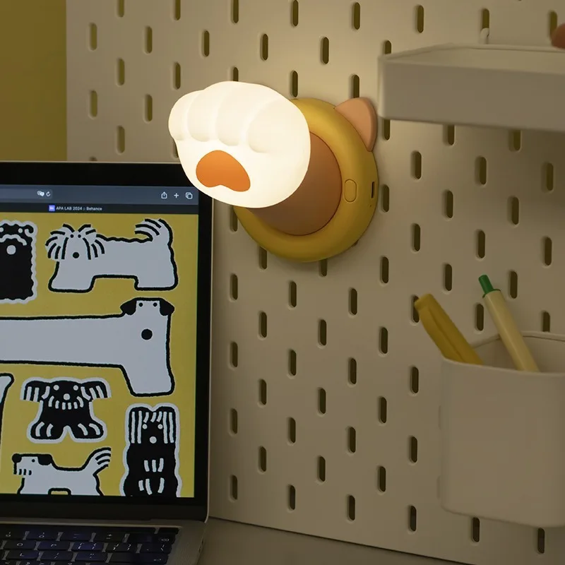 Luz noturna de pata de gato fofa e atraindo riqueza, decoração de mesa recarregável de três velocidades