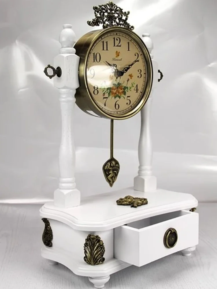 Retro Desk Clock Solid Wood Silent Desktop Clocks European Style Vintage Clock Table Clocks Retro Decorative for Living Room