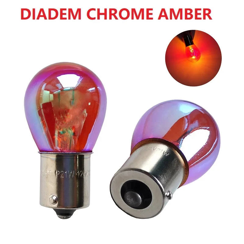 2pcs Amber BAU15s 581 12V 21W Stop Lamp PY21W P21W BAY15D Car Indicator Light Turn Signal Chrome Plated Amber Bulbs