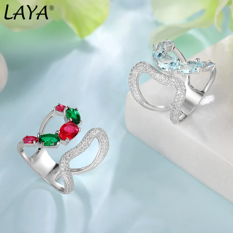 LAYA 925 Sterling Silver Color Stone Personalized Design Irregular Neutral Finger Ring For Women Men Fashion Original Jewelry