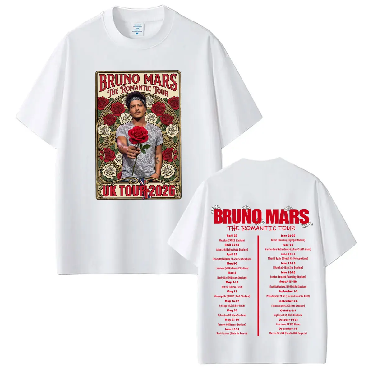 Bruno Mars The Romantic Tour 2026 T-shirt Man Woman Hip-hop T-shirts Short Sleeve Loose Oversized Aesthetic Trendy T-shirts Tops