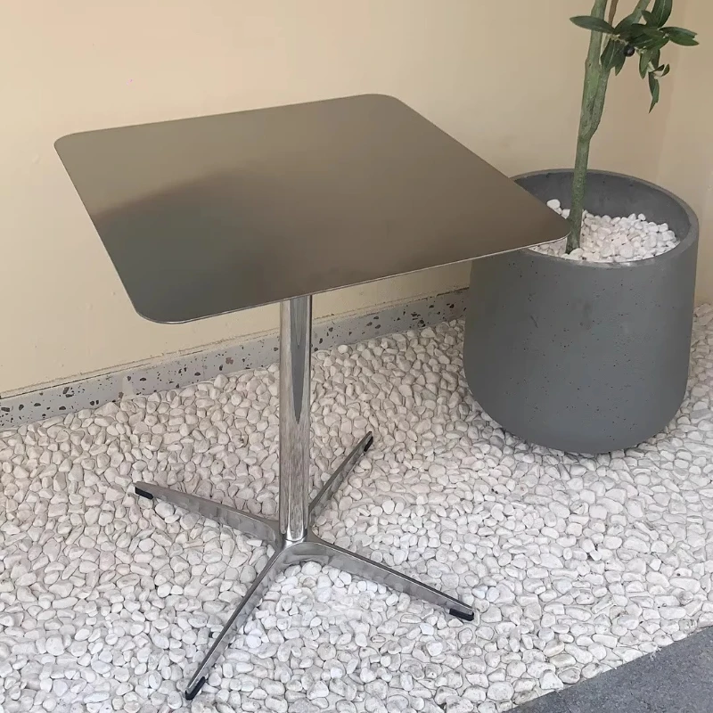 Stainless Steel Round Table Square Bistro Desk for Milk Tea Shop Modern Coffee Tables Minimalist Dining Table for Restaurant