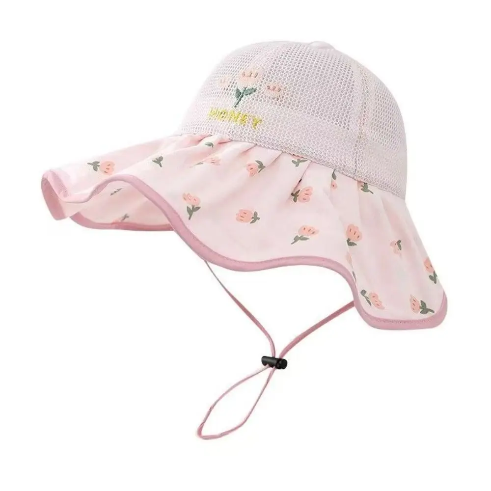 

Fashion Mesh Children Sun Cap Floral Pattern Large Brim Kids Sunshade Hat Foldable UV Protection Fisherman Hat Spring