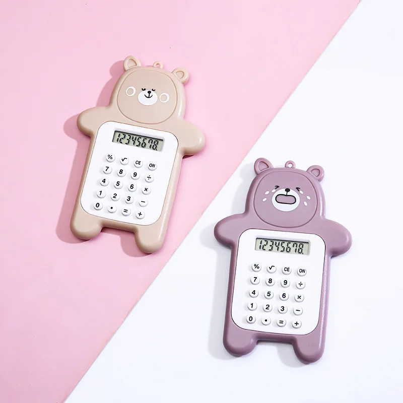 Kawaii Cartoon Beer Rekenmachine Leuke Mini Draagbare Kleine Rekenkundige Draagbare Basisschool Student Leuke Computer