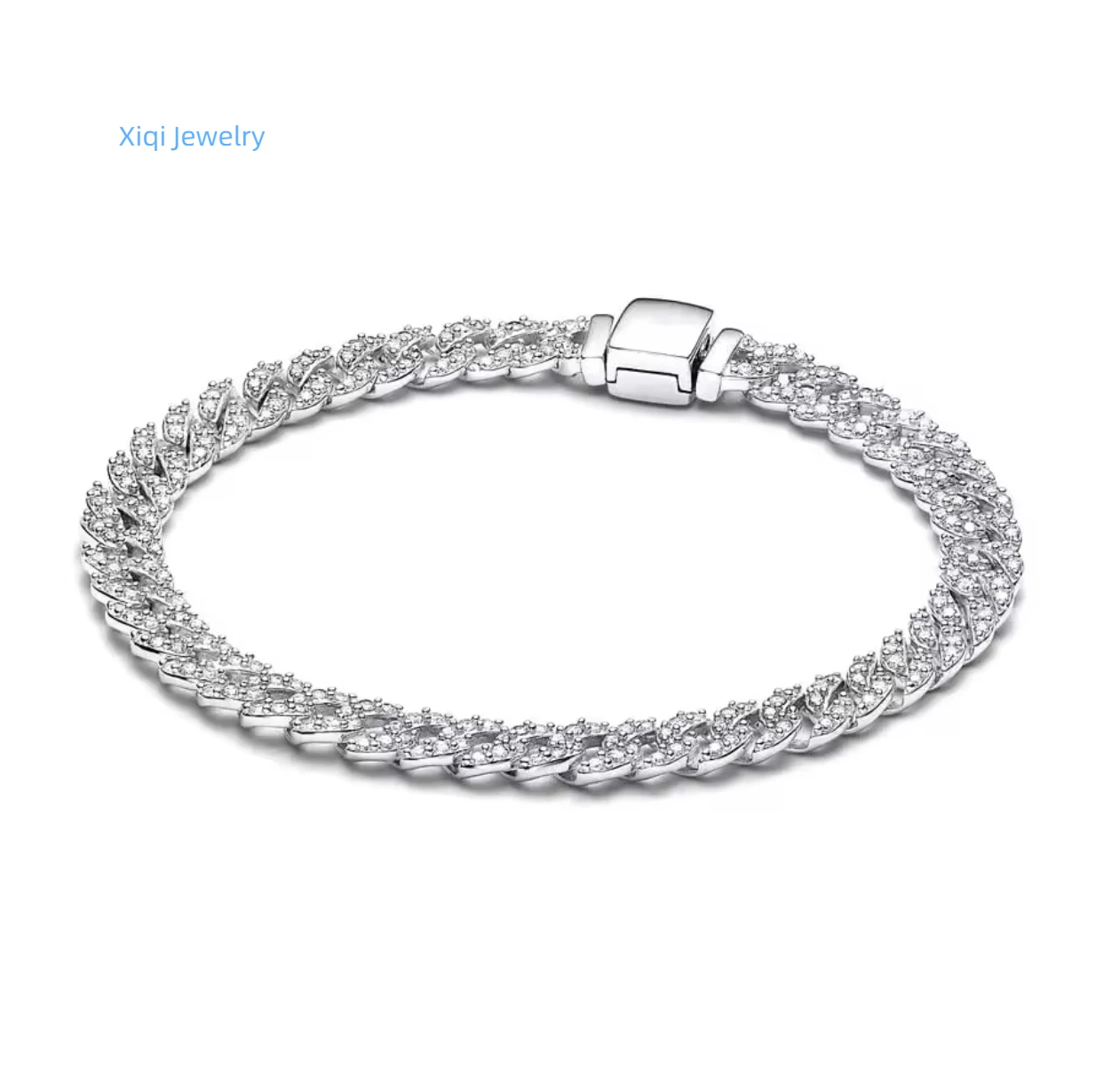 

Xiqi Jewelry S925 Silver Plated Glitter Eternity Bracelet Luxury Zircon Bracelet Women's DIY Birthday Glamour Gift Jewelry