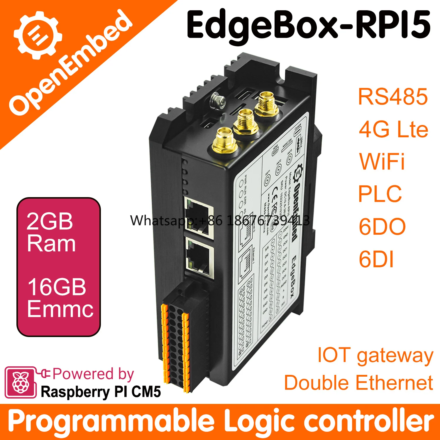 OpenEmbed New PLC Programming Controller Raspberry PI Edgebox-RPI5 PLC Control Panel RS485/RS232/Ethernet Communication 2-Year