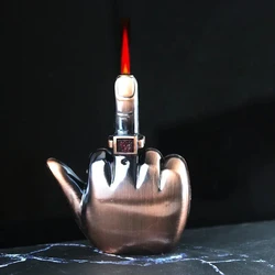 Hot New Unusual Vertical Middle Finger Lighter Windproof Resin Material Red Flame Butane Gas Lighter Smoking Tool Men's Fun Gift