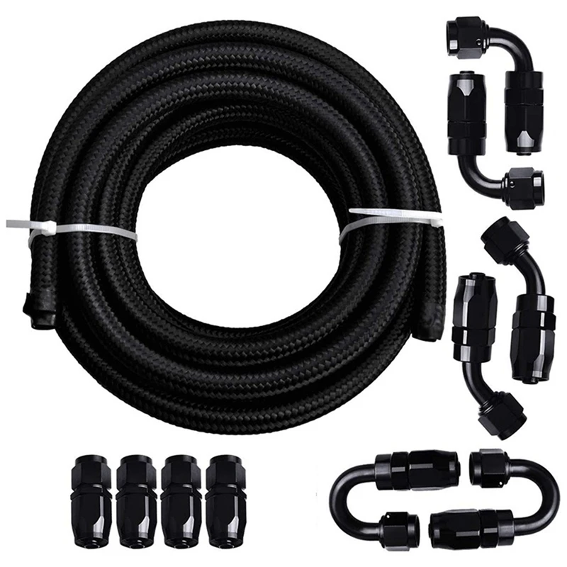 Racing Car 20FT 6M 6AN Fuel Hose Black Braided Oil Fuel Hose 20 Feet Hose Line Car Fuel Hose +Swivel End Fitting