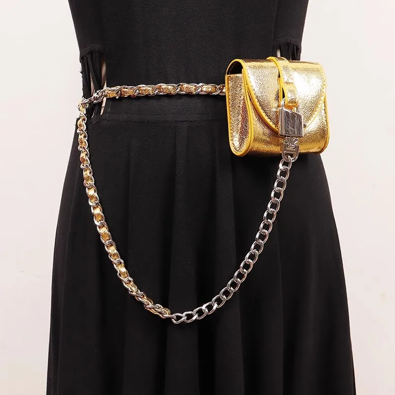 女性のヴィンテージ Pu レザーチェーンバッグカマーバンド女性ドレスコルセットウエストバンドベルト装飾狭いベルト R2715