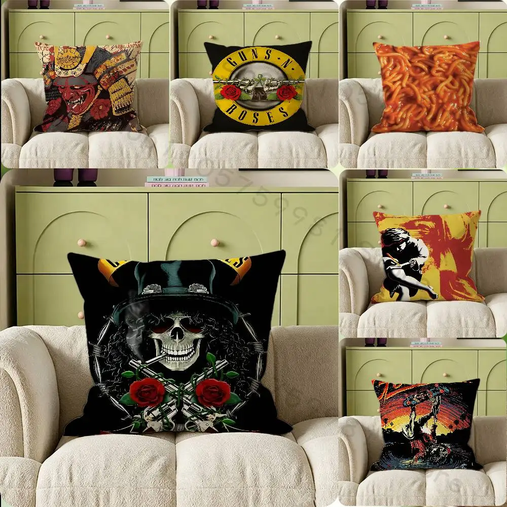G-Guns N Roses World Tour Print Throw Pillow Cover Square Cushion Case for Living Room Bedroom Decor