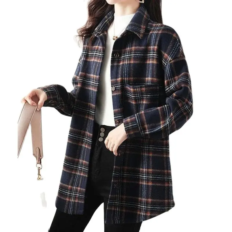 

Women's Plaid Pocket Long Sleeve Womens Spring And Autumn 2023 New Loose Fashion Sanded Long Shirt Casual Coat Tide