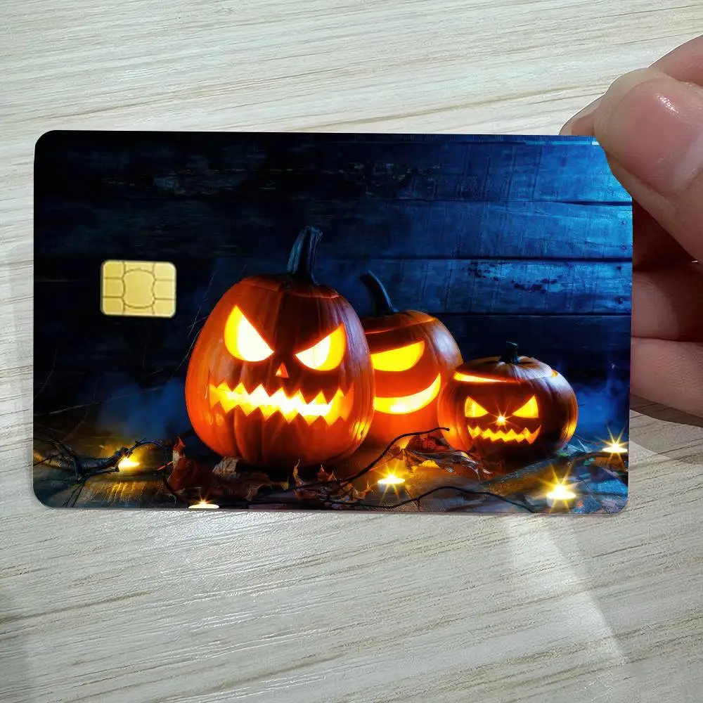 หัวฟักทองฮาโลวีนอะนิเมะการ์ตูนสติกเกอร์ฟิล์มผิวสําหรับบัตรเครดิตเดบิต Bank Bus Card