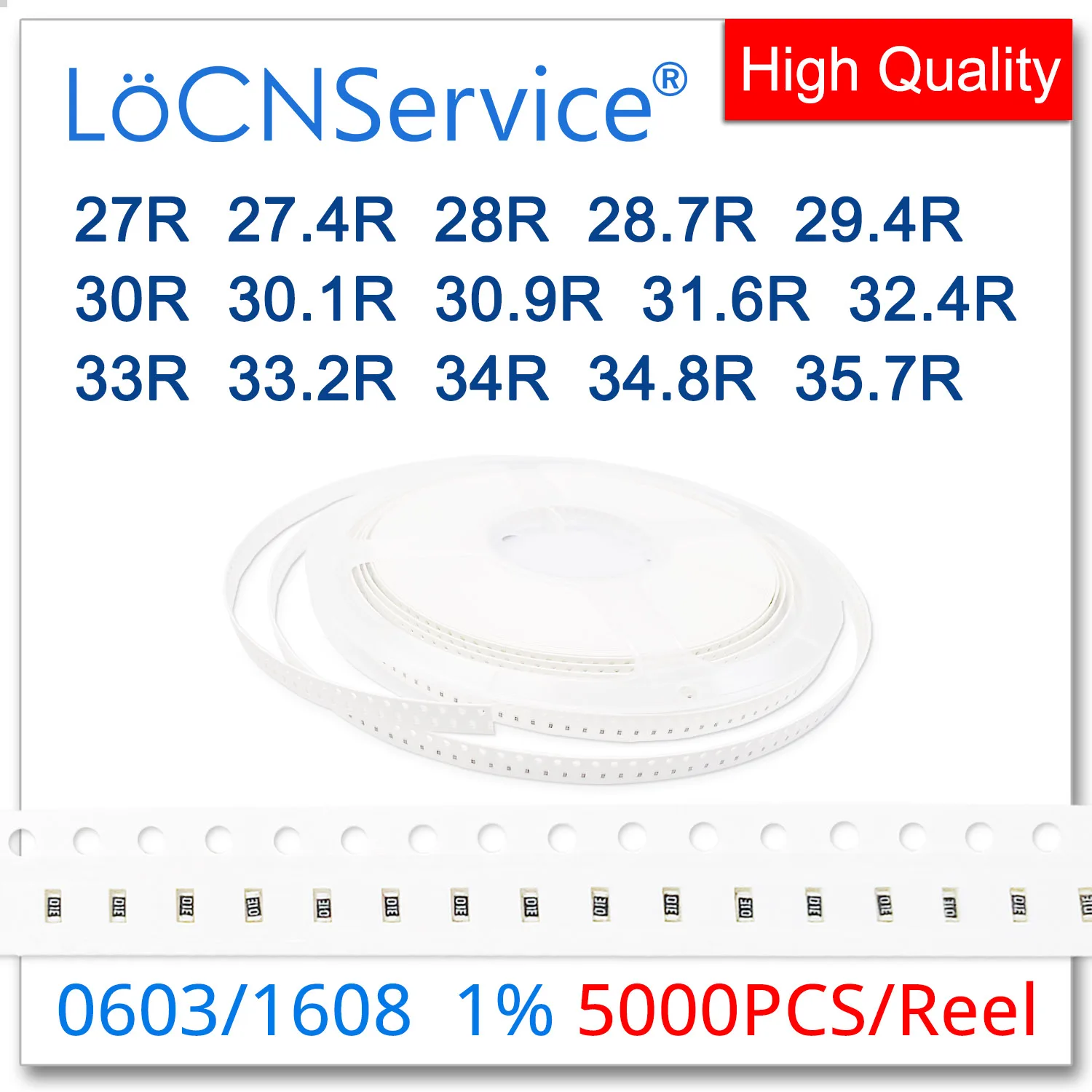

LoCNService 0603 1% 5000PCS 27R 27.4R 28R 28.7R 29.4R 30R 30.1R 30.9R 31.6R 32.4R 33R 33.2R 34R 34.8R 35.7R 1608 Resistor OHM