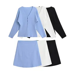 Women Knit Mini Skirt Sets For Women 2 Pieces Knit Coat Women Suits Women Outfit Streetwear Clothing
