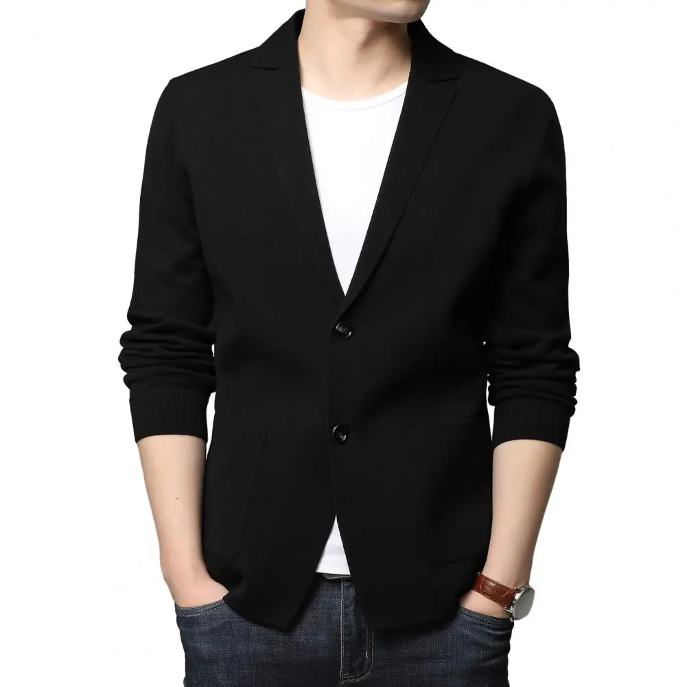 Men Wool Cardigan Sweater Lapel Collar Single-breasted Long Sleeves Outwear Keep Warm Office Cardigan Jacket Streetwear