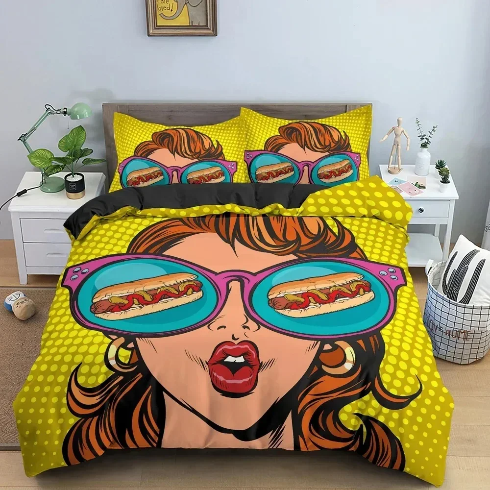 Cartoon Girly King Queen Duvet Cover Watercolor Fashion Girl Pattern Bedding Set Modern Women Polyester Comforter Cover