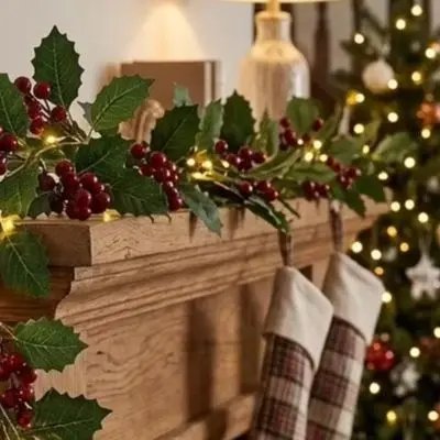 Set Of 2 Flexible Christmas Holly Berry Garlands 68.9 Inch Artificial Red Fruit Vine For Home Mantel Door Frame Festive Holiday