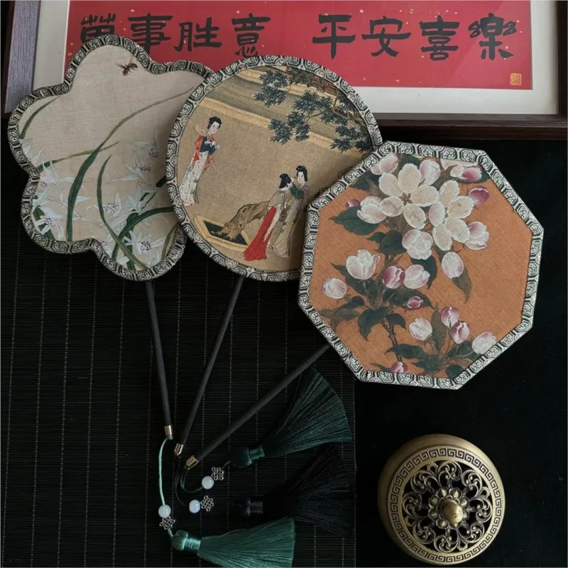Printed Handheld Fan Round Fan Ancient Style Dance Fan Chinese Style Hanfu Qipao Suzhou Dance Runway Round Decoration Fan ZF770