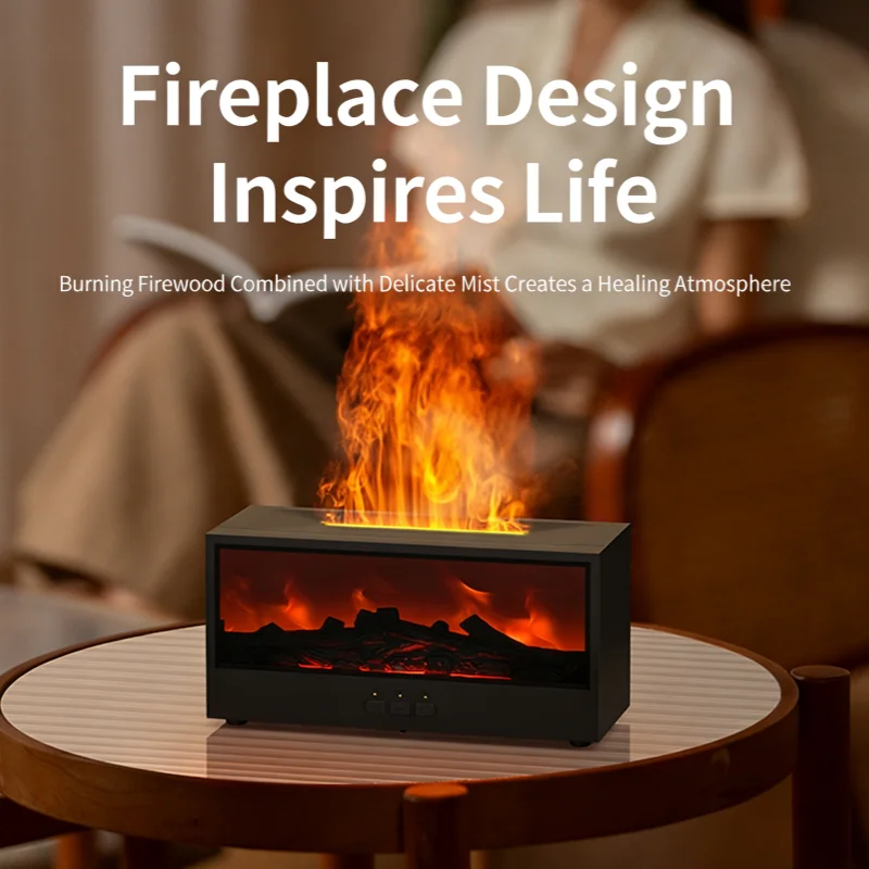Simulated 3D flame aromatherapy machine, essential oil humidifier, color atmosphere lighting with remote control, holiday gift
