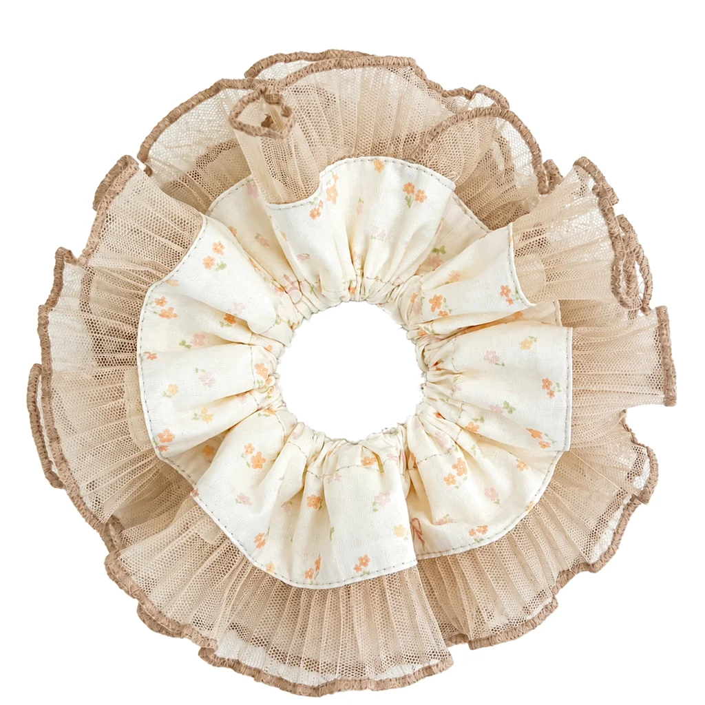 XYPP-73 Handmade Pattern Single-Layer Scrunchie Handmade Elastic Hair Tie for Ponytail and Bun, Soft Gathered Hair