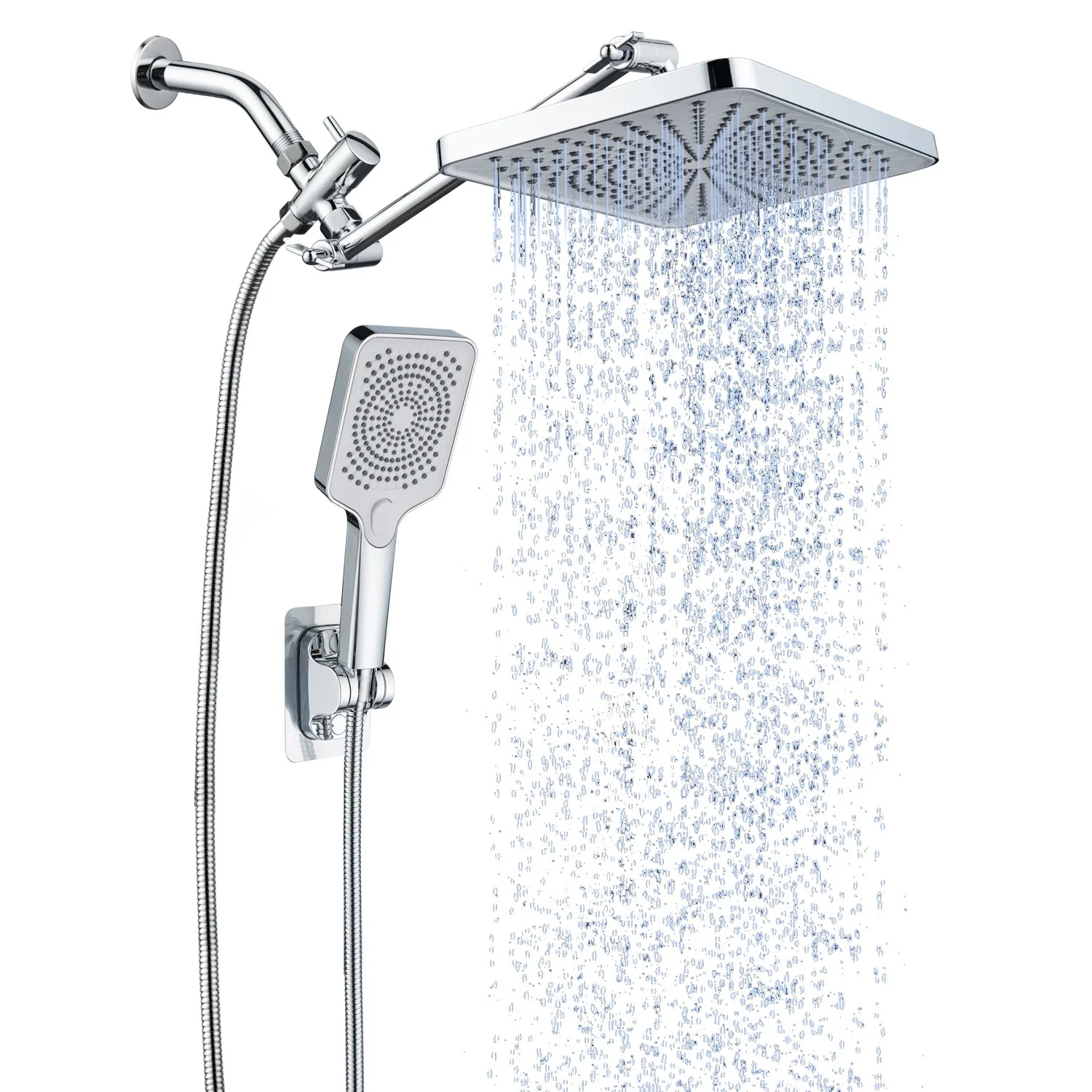 American Concealed Shower Head Top Spray Double Rain Shower Set Diverter Swinging Extension Arm