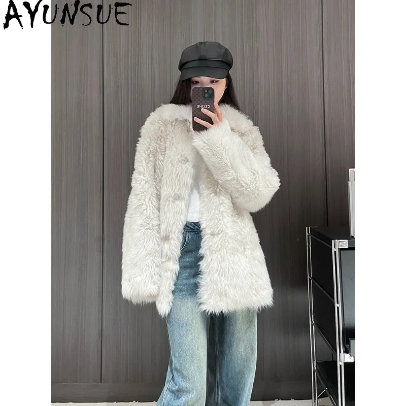 

AYUNSUE Leather&fur Coat Woman Luxury Winter Fur Jacket Mid-length Outerwears Long Sleeve Tops for Woman Clothes Куртка Женская