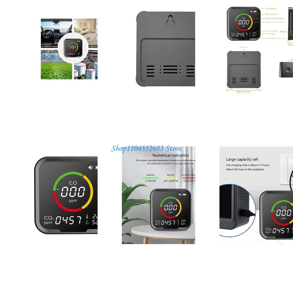 

Y6GD Carbon Monoxide Detector Smoke Detector Air Quality Monitor Poisoning Warning Tool with Temperature Humidity Monitoring