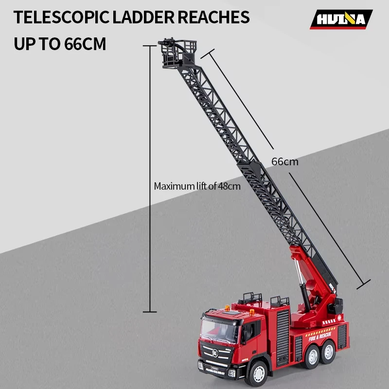 Huina 1361 1:18 caminhão de bombeiros com controle remoto 9ch simulação de liga brinquedo elétrico rc com função de spray de água para adultos/crianças