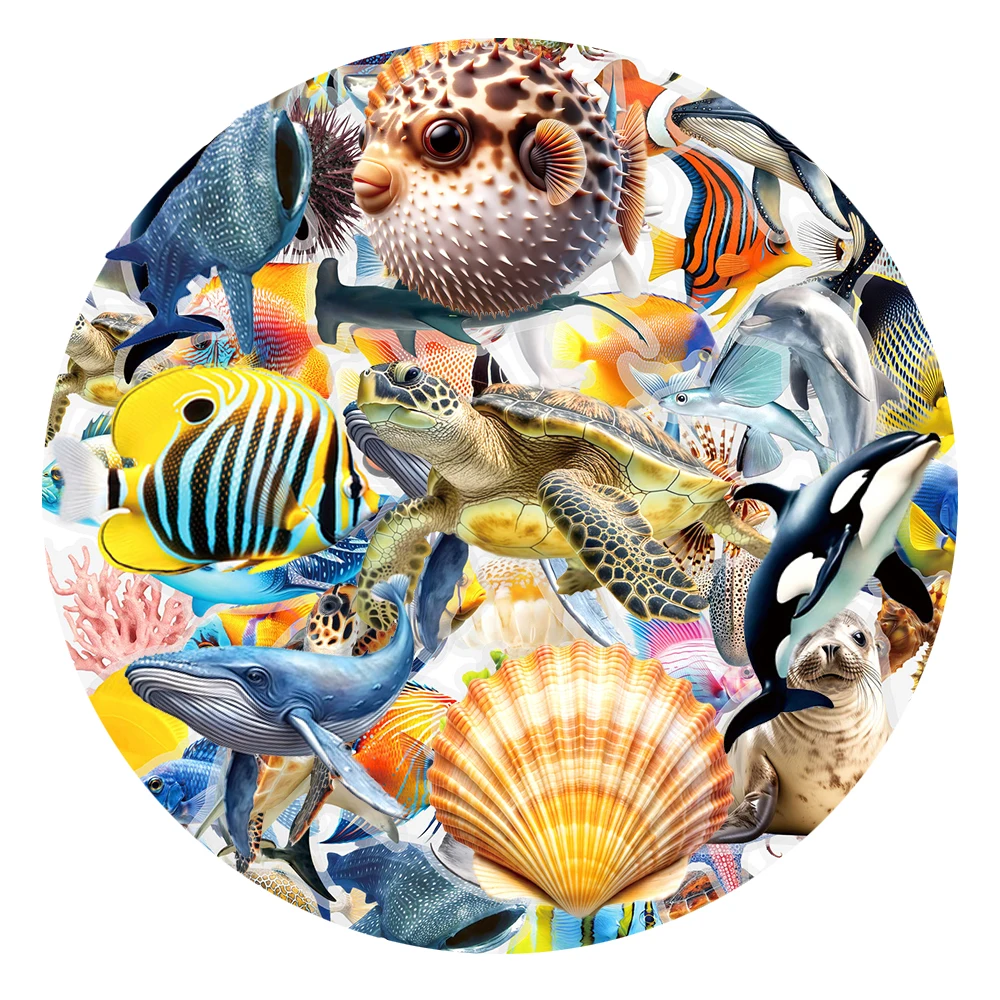 

10/30/50pcs Cartoon Marine Animal Stickers Whale Fish Shell Sea Life Sticker DIY Fridge Laptop Phone Transparent Decals Packing