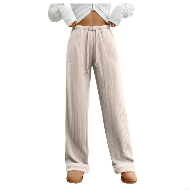Womens Fuzzy Pajama Pant Elastic Waist Wide Leg Fleece Sleepwear Winter Soft Cozy Pants