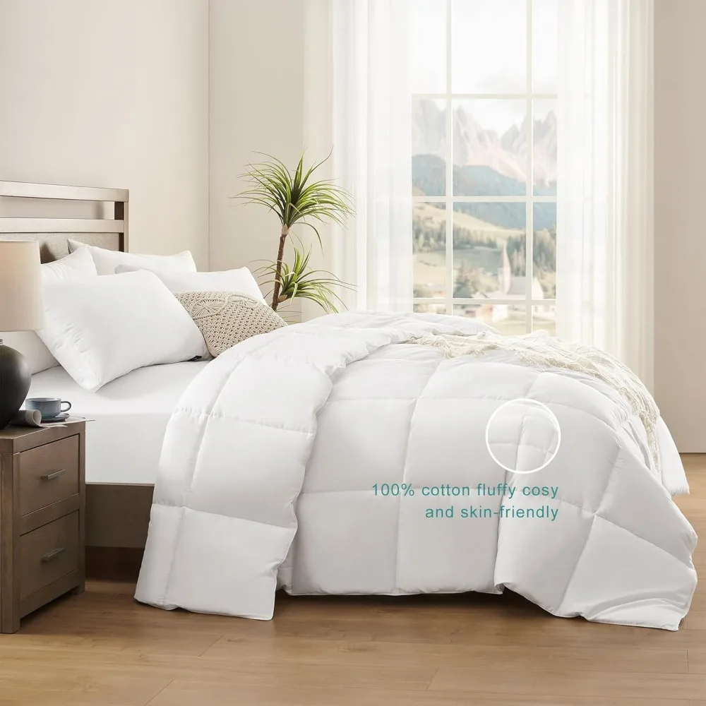 حشوة لحاف قطنية بحجم كينج، 100% قطن، بديل رقيق 400 جرام في المتر المربع، مفروشات بيضاء ناعمة قابلة للتنفس بجودة الفنادق #3