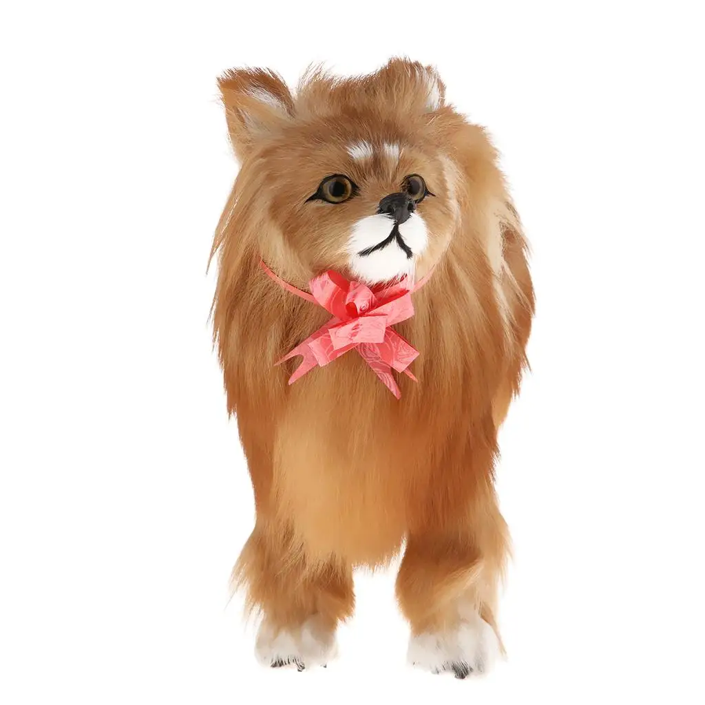 Simulation Furry Pomeranian Dog Model Figure Handicraft Home Office Decor