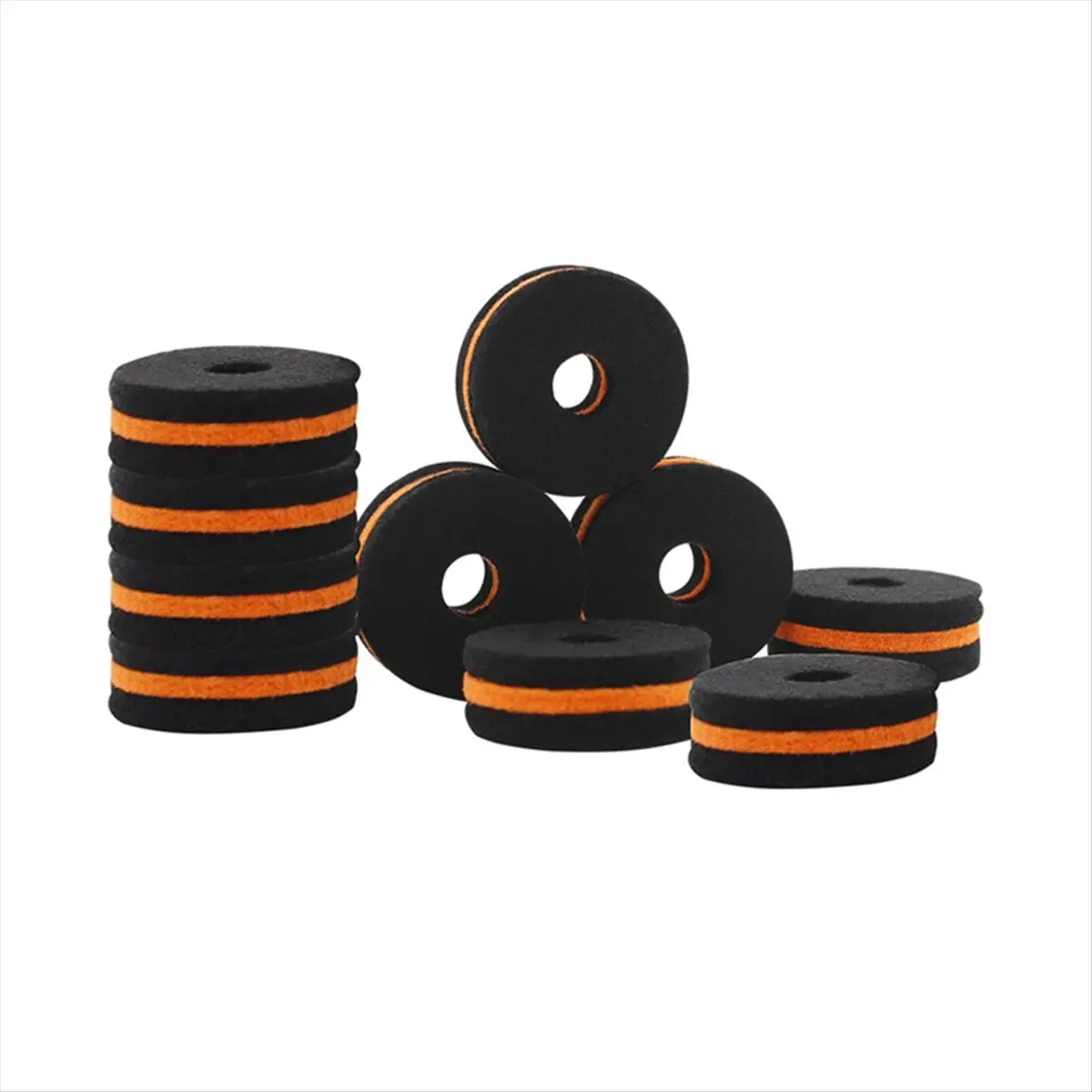 SPECIAL OFFER~10Pcs Shelf Drum Piece Black-Orange Double-Color Hair Pad,Cymbal Stand Felts Washers for Drum Set Parts Pack,Drum
