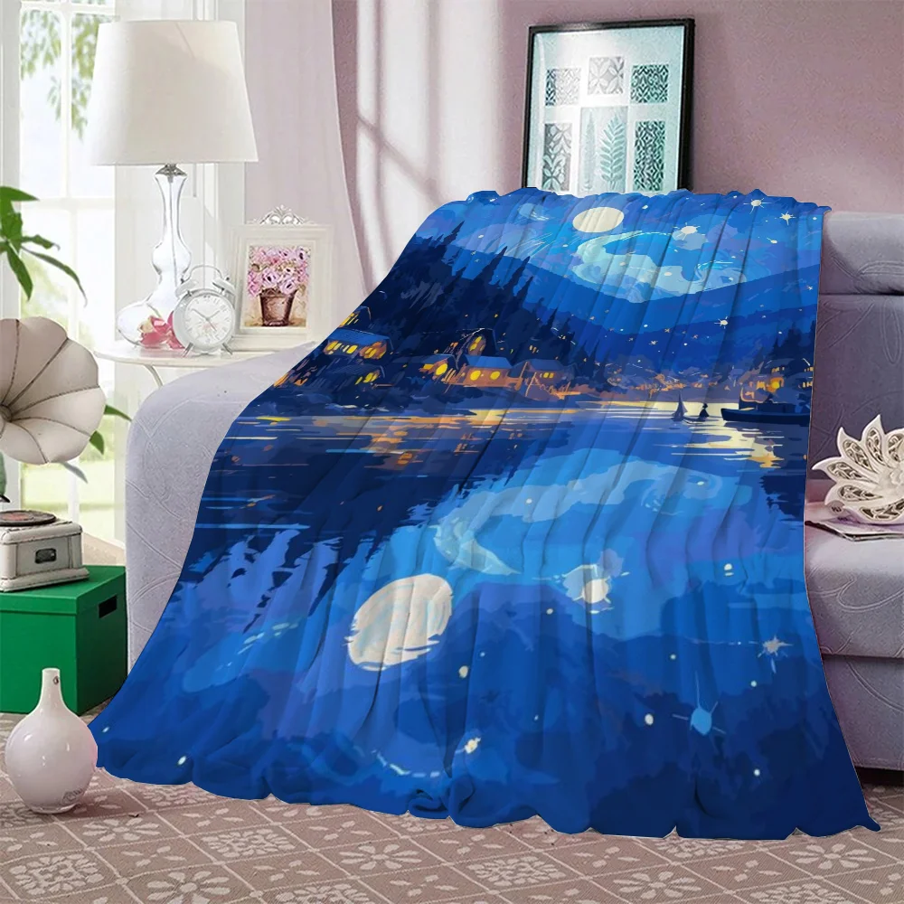 Sky and Ocean Fleece Blanket Large Kawaii Blanket Sofa Winter Decorative Blankets for Sofa Bed Throw Knitted Plaid Beach Towel