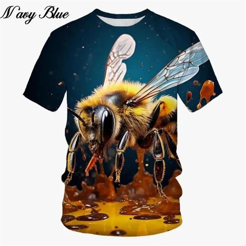 Men\'s T-Shirt 3D Printed Honeybee Pattern Tee Top Casual Round Neck Short Sleeve Men\'swomen\'s Summer Comfort Breathable T-Shirt