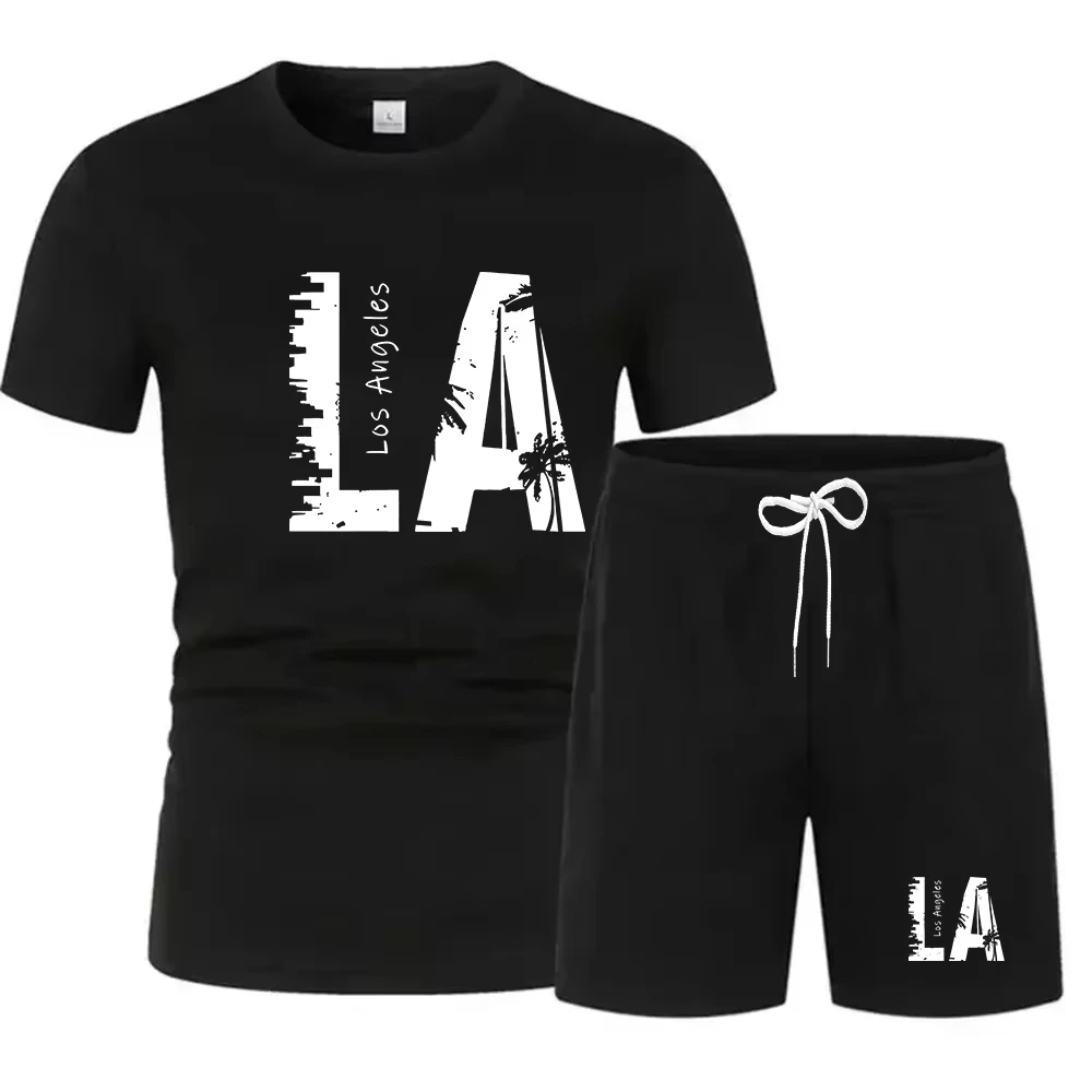 

New summer fitness sportswear for men, short-sleeved T-shirt and shorts two-piece set, breathable and quick-drying casual wear.