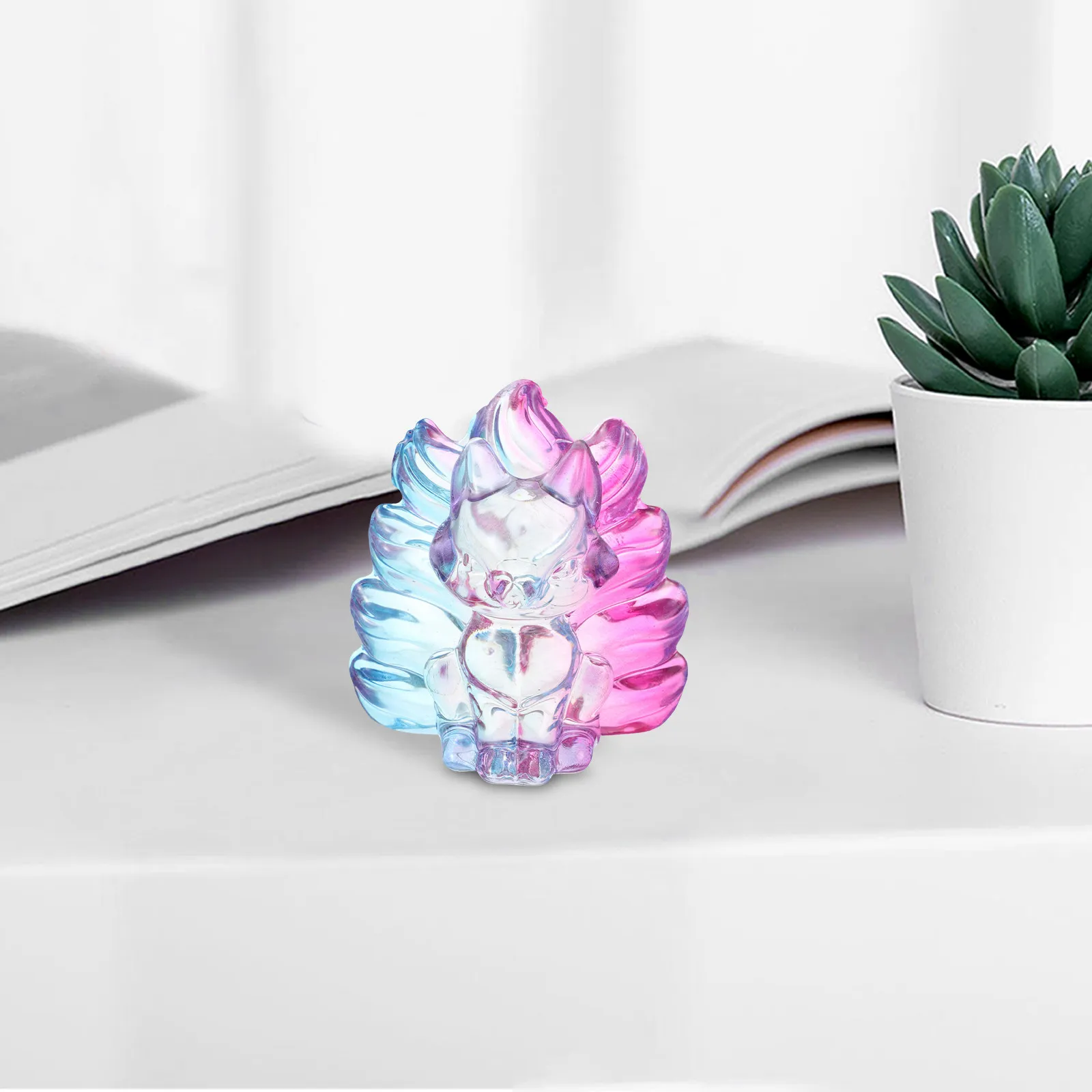 2Pcs Exquisite Glass Nine Tailed Fox Sculpture Hand Carved Crystal Animal Artwork Desktop Tabletop Bookshelf Decor Luxury Gift