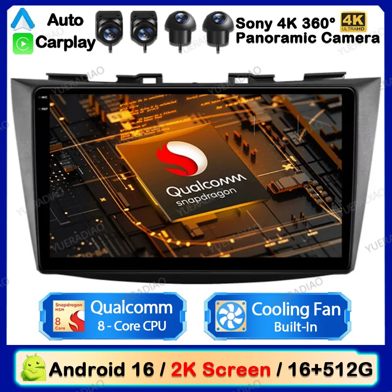 Android 16 Car Radio For Suzuki Swift 4 2011 - 2017 Multimedia Video Player NAVI GPS Carplay Android Auto 2DIN 4G WIFI QLED DSP