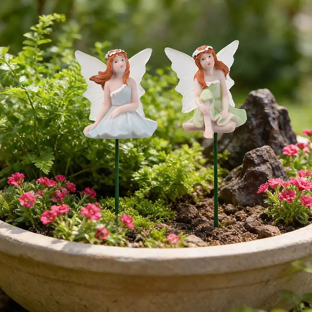 Durable Resin Garden Fairies 4 Pcs Fairy Garden Stakes Resin Angel Figurines with Colorful Dresses Rust-proof for Terrariums