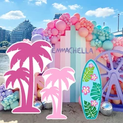 Hot Pink Coconut Palm Tree Cutouts KT Board Pool Party Surfboard Cardboard for Pool Hawaii theme Birthday Party Backdrops Decor