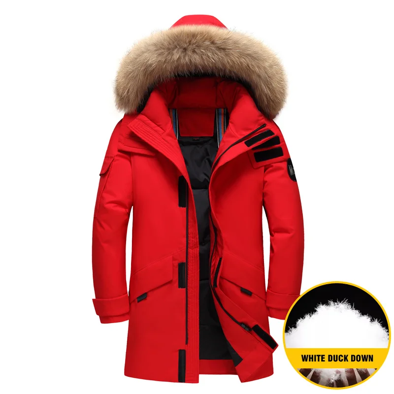 

2022 Winter New Big Fur Collar 90 White Duck Down Puffer Jacket Men Fashion Couples Mid-length Thick Warm Coat Male Brand