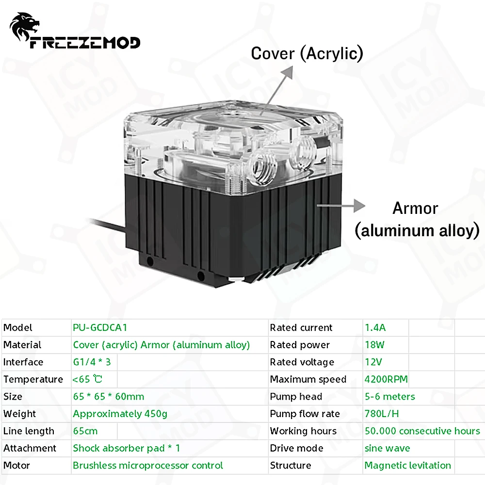 FREEZEMOD DDC Maglev Water Cooling Pump 4200RPM 780L/H 6m Head 5v3pin ARGB Thread G1/4 ' Computer Water Cooled PC MOD PU-GCDCA1