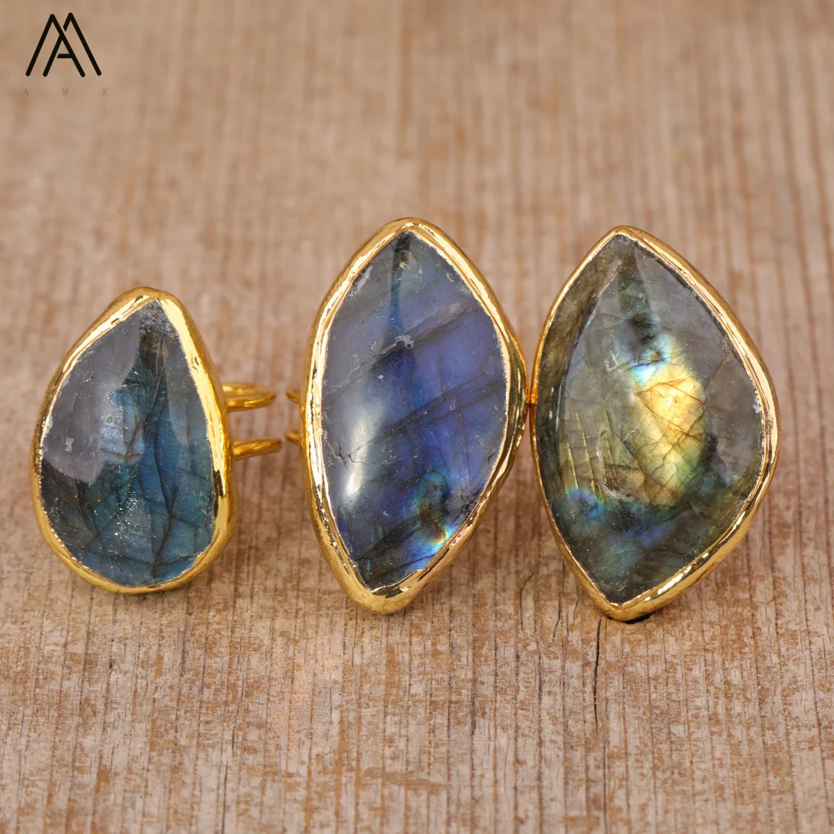 Elegant Flash Labradorite Ring Handcrafted Natural Gemstone Ring Gold-Plated Adjustable Jewelry Valentine's Day Daily Party Gift