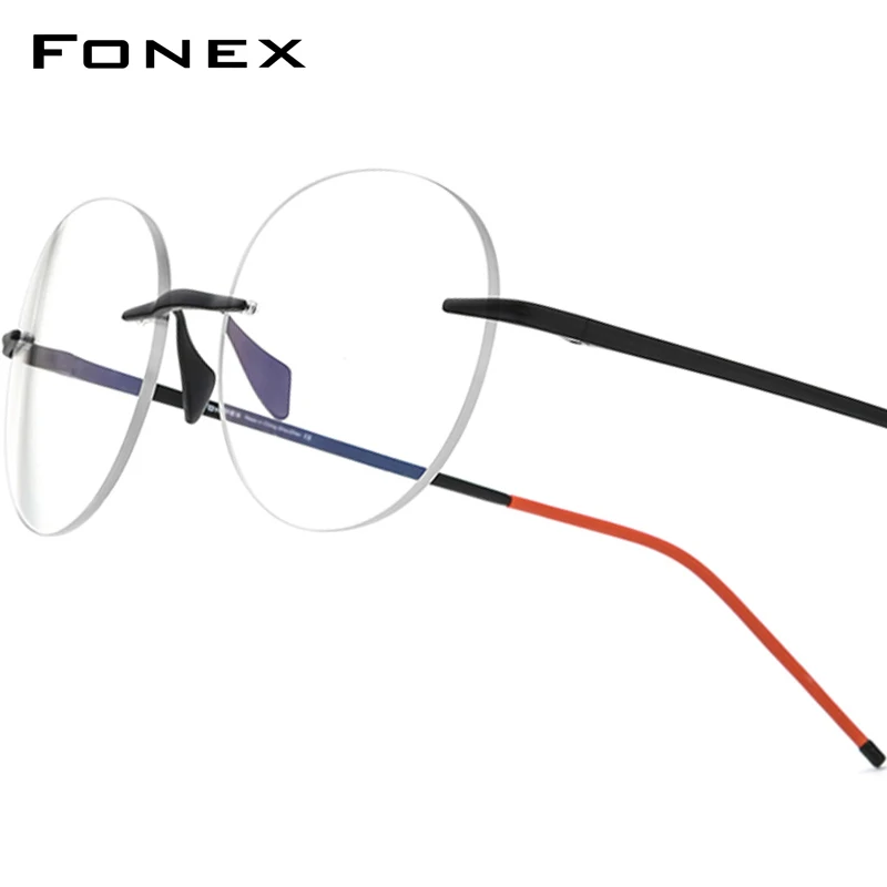 FONEX Pure Titanium Glasses Frame Women Brand Design Rimless Round Eyeglasses Men Japanese Ultralight High-Quality Eyewear 8563