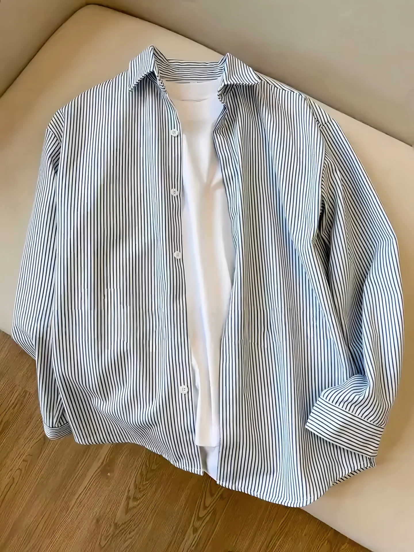 

Cleanfit Blue White Striped Long Sve irt ex Early Autumn BF Lazy Sle Slimming Effect irt Jaet Youth Faion