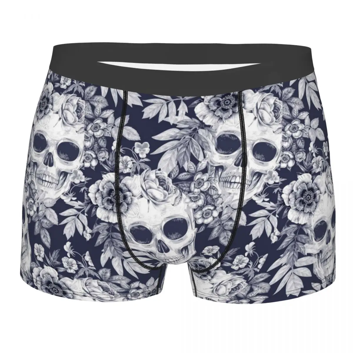 Novelty Boxer Shorts Panties Men's Death Skull Gothic Flowers Underwear Soft Underpants for Homme Plus Size