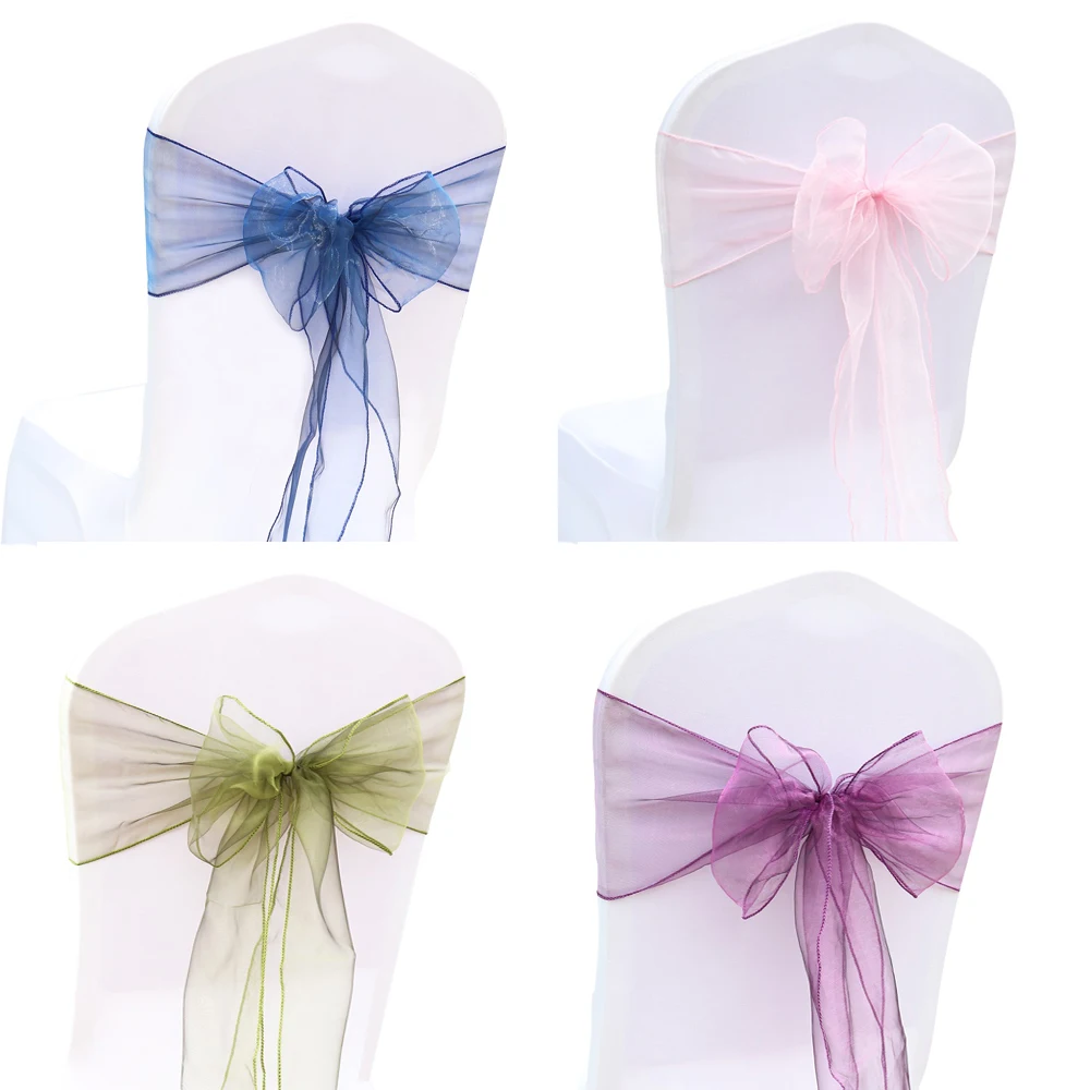 

10Pcs Organza Chair Sashes Knot Bands Chair Bows For for Wedding Party Banquet Event Country Wedding Chair Decoration