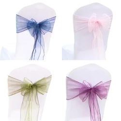 10Pcs Organza Chair Sashes Knot Bands Chair Bows For for Wedding Party Banquet Event Country Wedding Chair Decoration